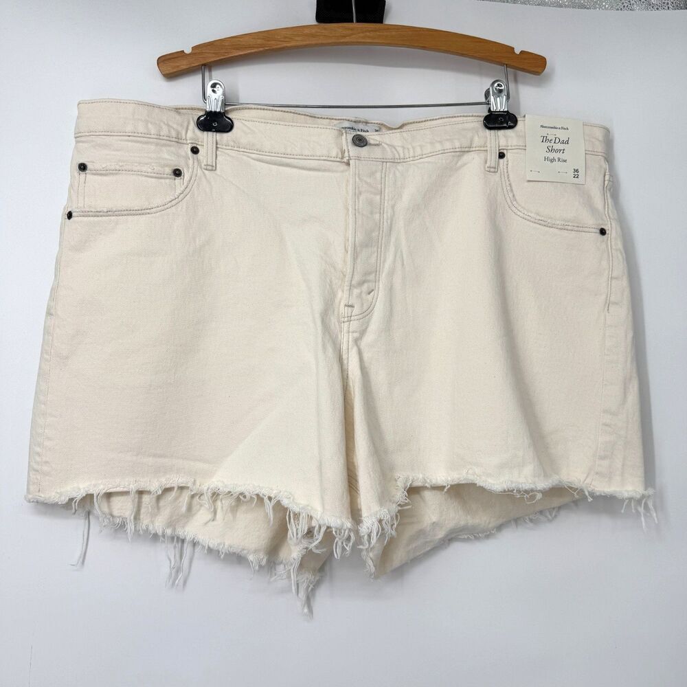 Abercrombie & Fitch Shorts The Dad Short High Rise Cream Denim Festival Size 36